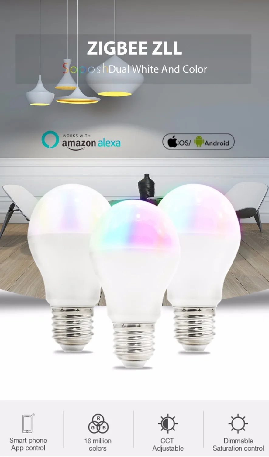 Светодиодная лампа ZIGBEE AC100 240V 6 Вт RGB + CCT два белых смартфона приложение Amazon Alexa