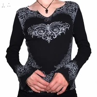 iamsure vintage printed t shirt women dark v neck long sleeve tees gothic basic tops 2021 casual streetwear autumn spring ladies