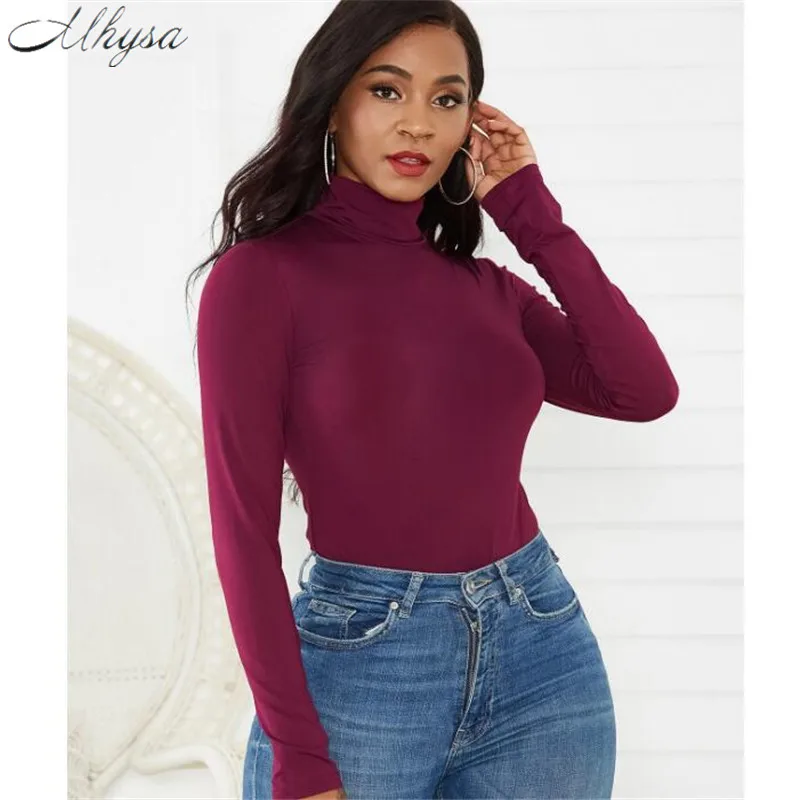 Mhysa Autumn Winter New Fashion Sexy women's sweater Bodysuits Women's Turtleneck Sweater body mujer Skinny jersey mujer