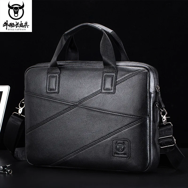 Men Genuine Leather Briefcase Business Handbag Cowhide Shoulder Bag Crossbody Bag 14 Inch  Laptop Male Travel Bag Black&Brown