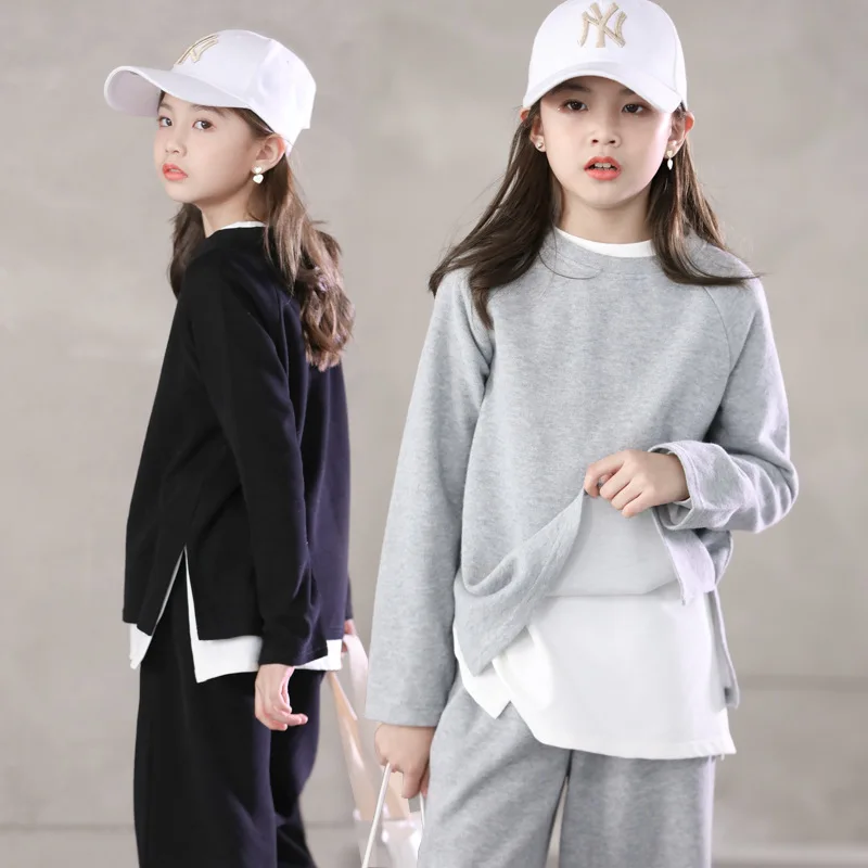 

Teengae Girls Clothing Sets 2023 Autumn Costumes Sweatshirt Wide Leg Pants Kids Sport Suit for Girls Tracksuit Children Clothes