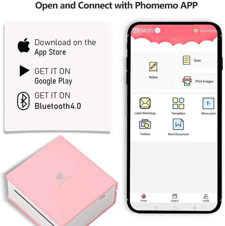 Портативный принтер Phomemo M02 термонаклейка карманный маленький для этикеток