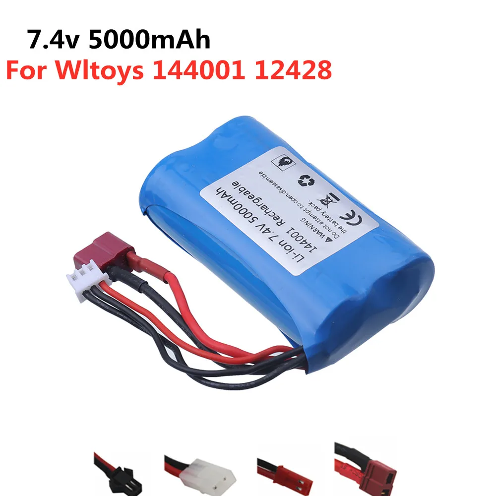 

7,4 V 5000 мАч литий-ионная батарея для wltoys 144001 12428 rc автомобиль модель лодки самолета 3000 мАч 2s 7,4 v литий-полимерный аккумулятор SM/JST/T/штекером tamiya