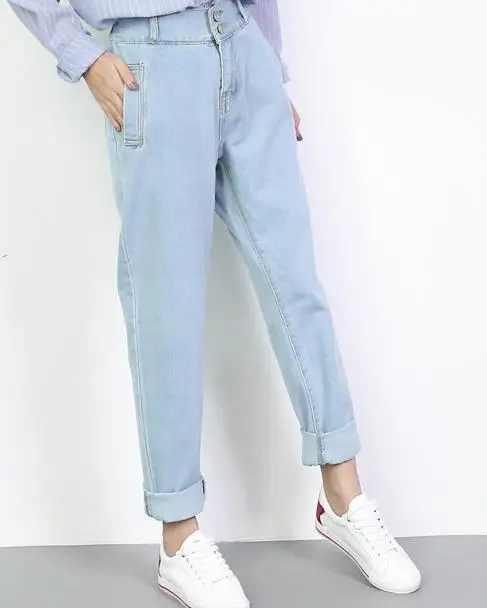 Женские джинсы в европейском и американском стиле с высокой талией свободные