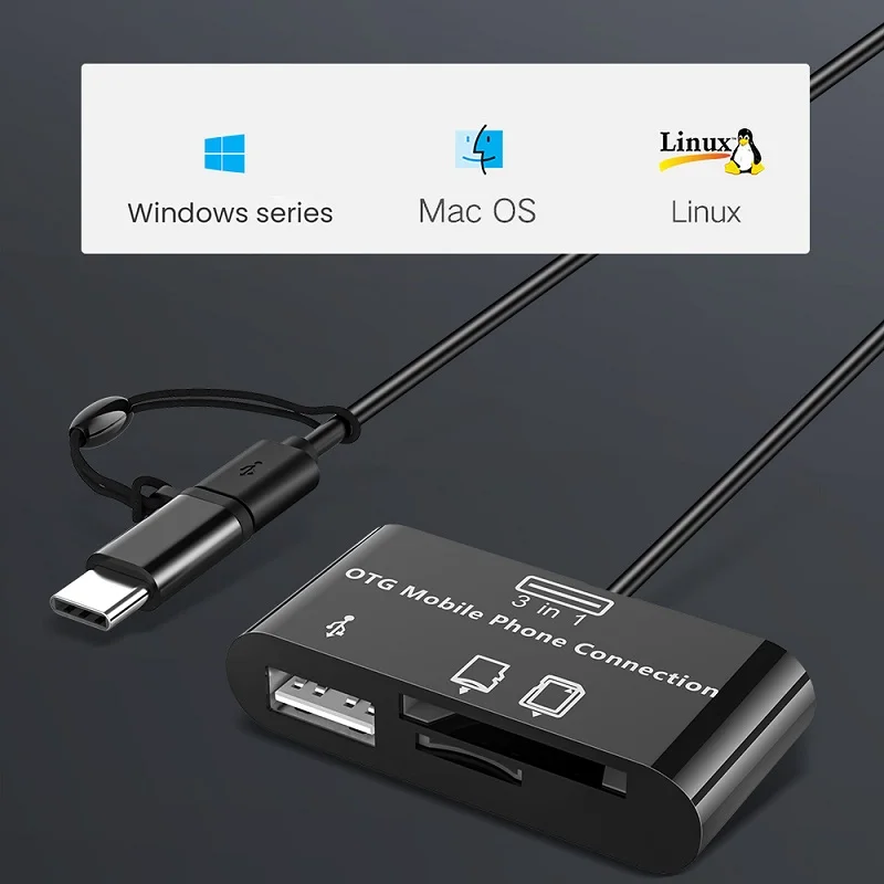 3 в 1 Micro USB Type-C OTG Универсальный кардридер для расширения многофункциональный TF/SD/U