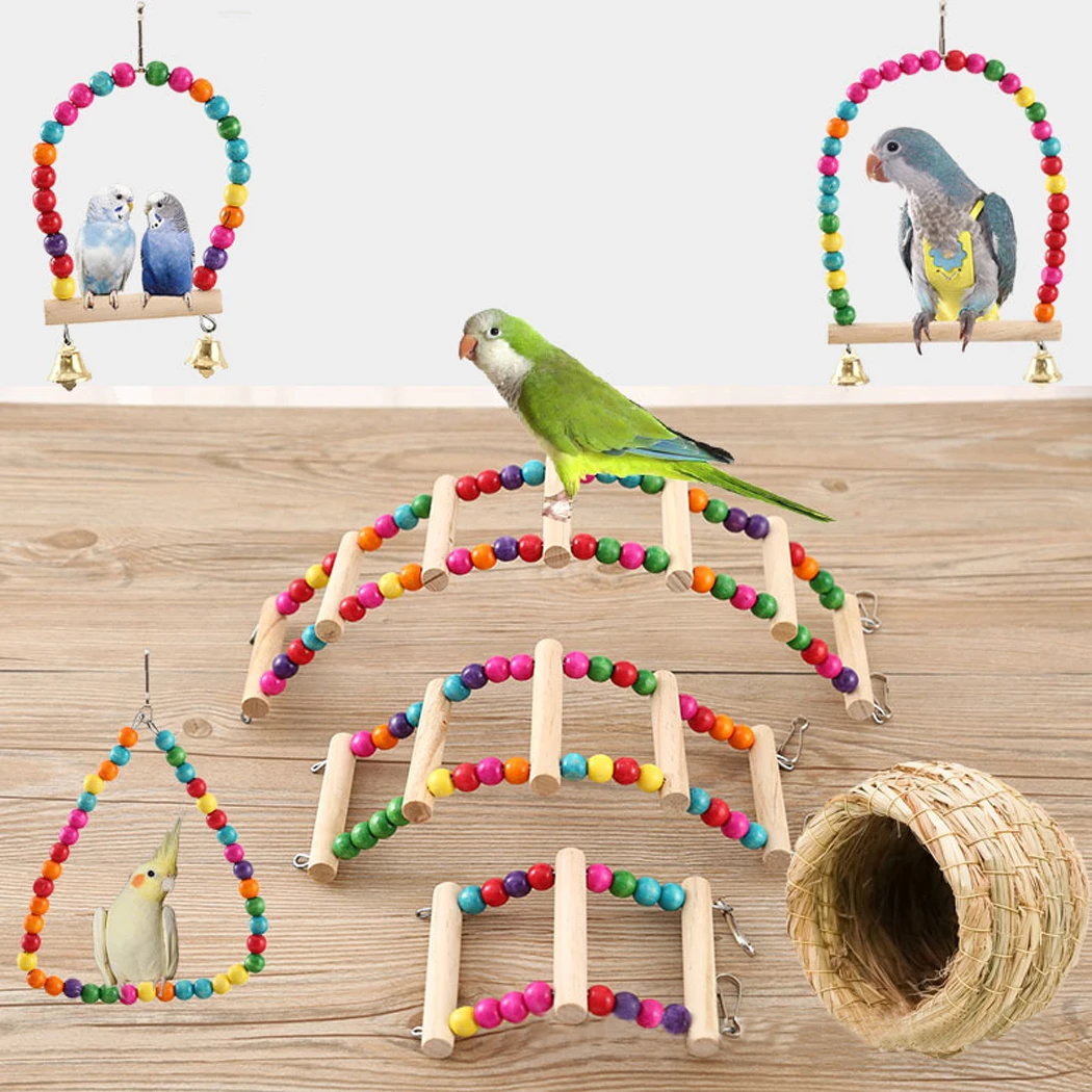 

Ladder Bird Toy Funny Colorful Bead Design Wooden Parrot Chew Toy Bird Swing Toy Parrot Cage Hanging Toy Dorakitten
