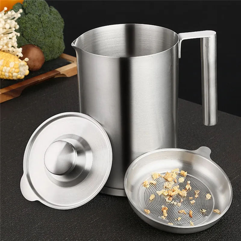 

Stainless Steel Oil Reservoir Filter Residue Oil Pot With Filter Return Oil Cup Oil Storage Tank Kitchen Supplies