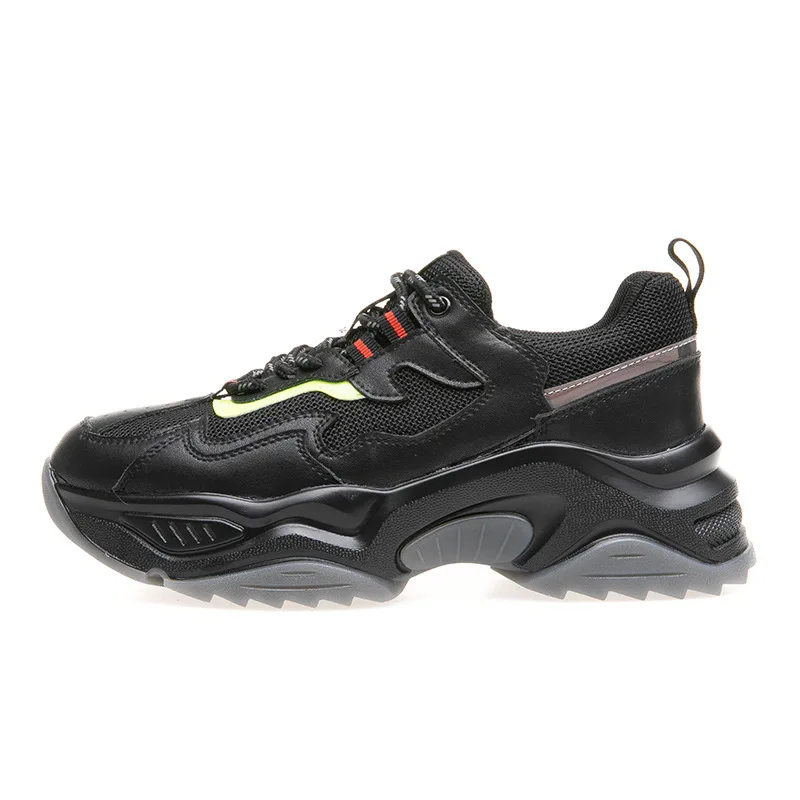 

2020 New Spring and Summer Thick-Soled Leather Black Women's Casual Sports Dad Shoes Student Flats