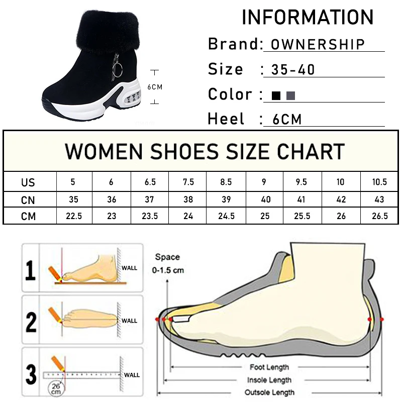

Winter Women Ankle Boot Woen's Warm Plush Snow Boots Woman Height Increasing Shoes Ladies Flock Flat Platform Female Footwear