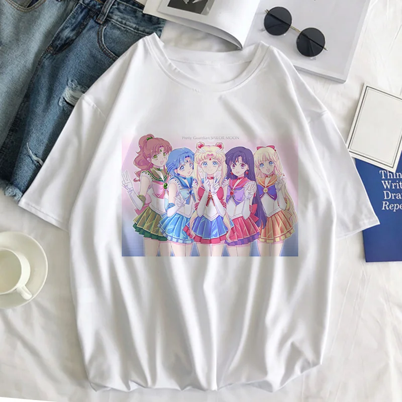 Sailor Moon Cat Футболка женская летняя Kawaii стильная одежда Harajuku футболка Ulzzang Повседневная футболка с коротким рукавом женская футболка