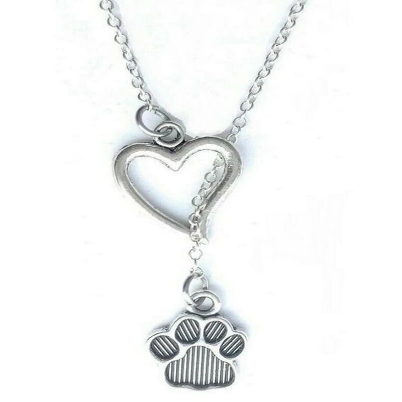 Infinity Lariat Cat Dog Paw Claw Necklaces Animal Feet Footprint Pendant Leaves Long Chain Choker Women Jewelry Friendship Gift | Украшения