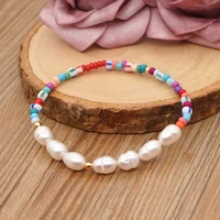 bohemian seaside beach style colored rice beads baroque natural freshwater pearl beaded small bracelet women bracelets