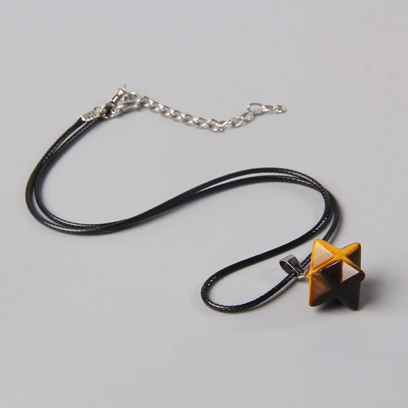 

Fashion Trend Necklace Women Geometric Shape Natural Chakra Pink Quartz Tiger Eye Stone Beads Pendant Men Black Leather Choker