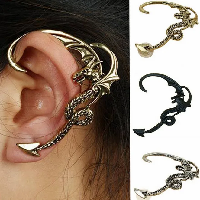 

Flying Dragon Ear Hanging Stud Earrings for Women 2021 New Trend Fashion Fake Piercing Earrings for Men Grunge Gothic Jewelry