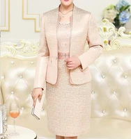 pink lace satin mother of the bride dresses with jacket long sleeve knee two pieces wedding occasion evening dress suite formal