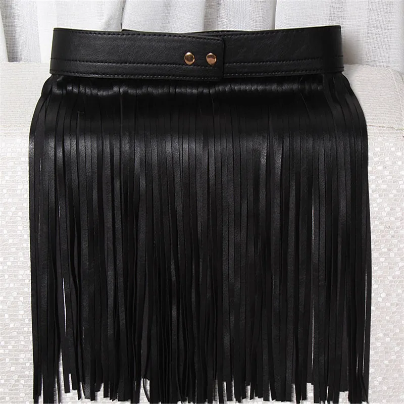 Горячая продажа черного цвета в стиле панк с бахромой из искусственной кожи