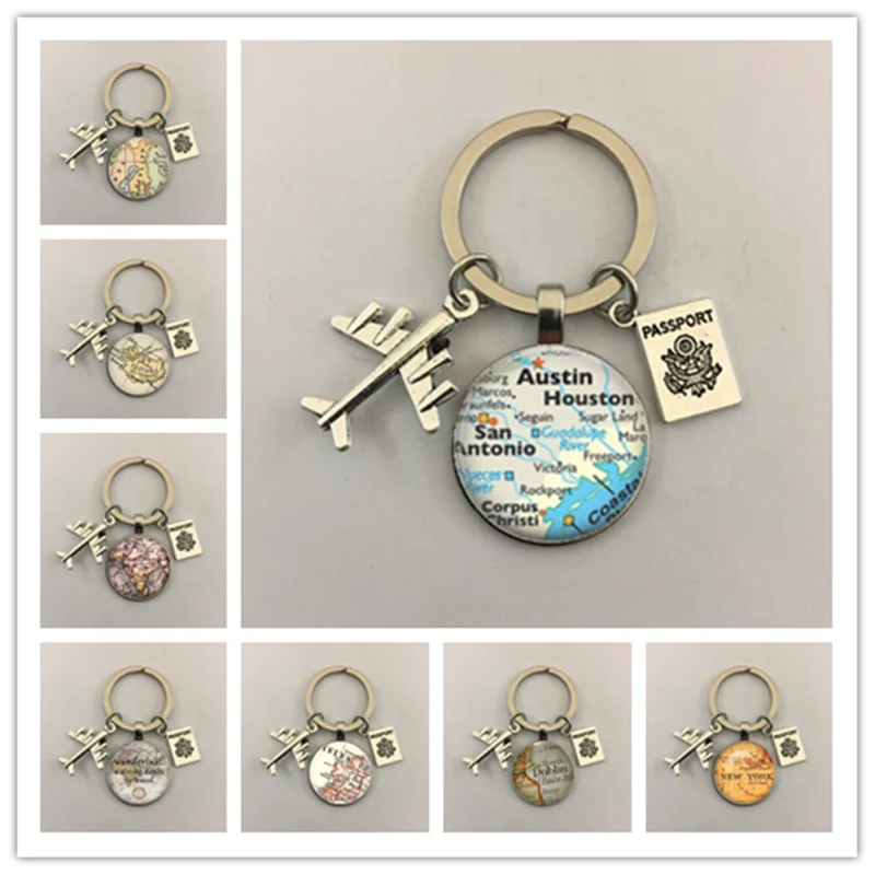 2021 в винтажном стиле Для путешествий по миру Карта города Keychaines Нью Йорк Florence