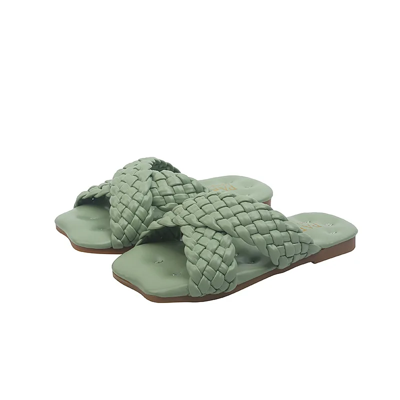 

Fashion Weave Cross-tied Girls Slippers Summer 2021 New Princess Shoes Little Girl Soft Bottom Home Bathroom Shoes Slides E04233