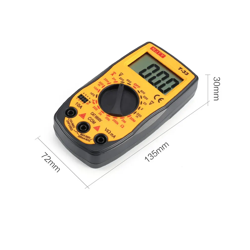 NJTY T-33 Digital Multimeter DC/AC Voltage Current Meter Mini Ammeter Ohm Diode HFE Continuity Tester 2000 Counts Multitester |