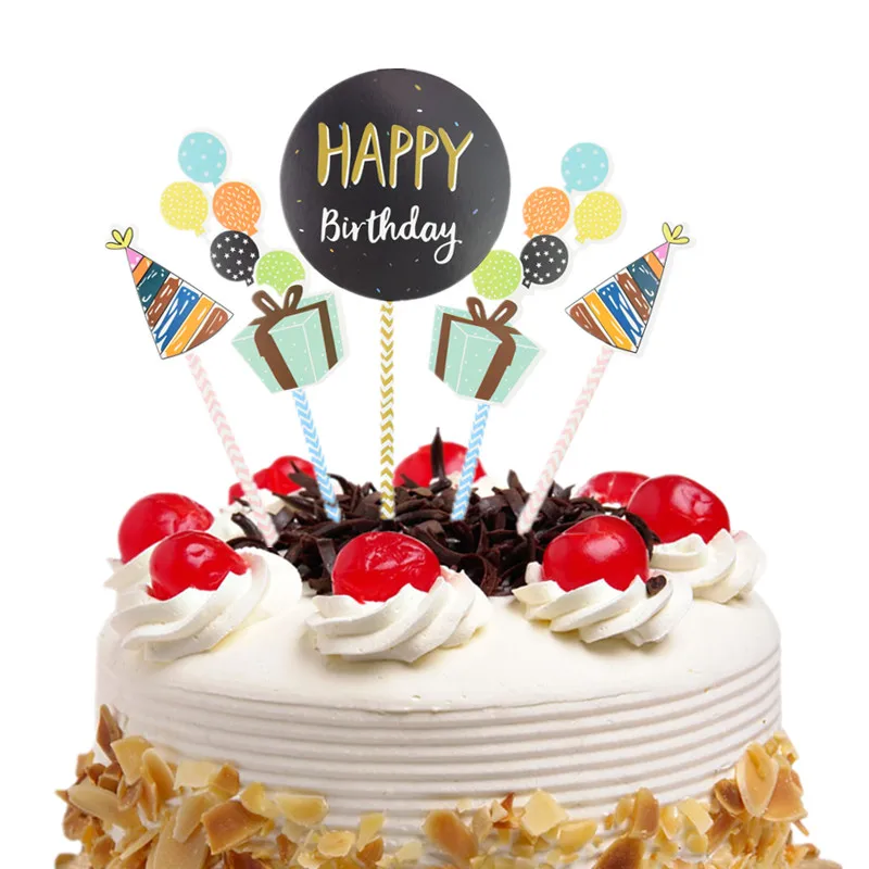 

Happy Birthday Cake Topper Flags Glitter Balloon Cupcake Topper Decoration Kids Boy Girl Baby Shower Party DIY Baking Xmas New