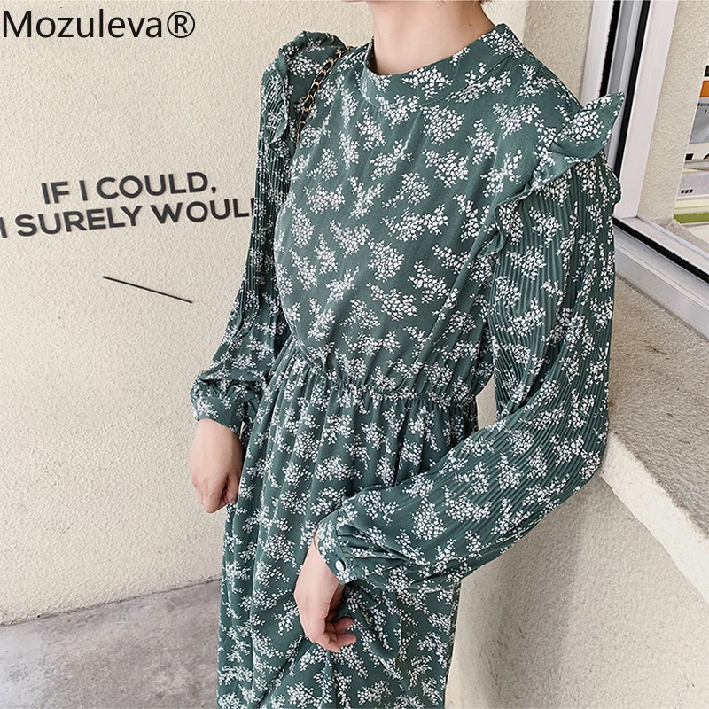 Женское шифоновое платье с оборками Mozuleva элегантное миди длинным рукавом и