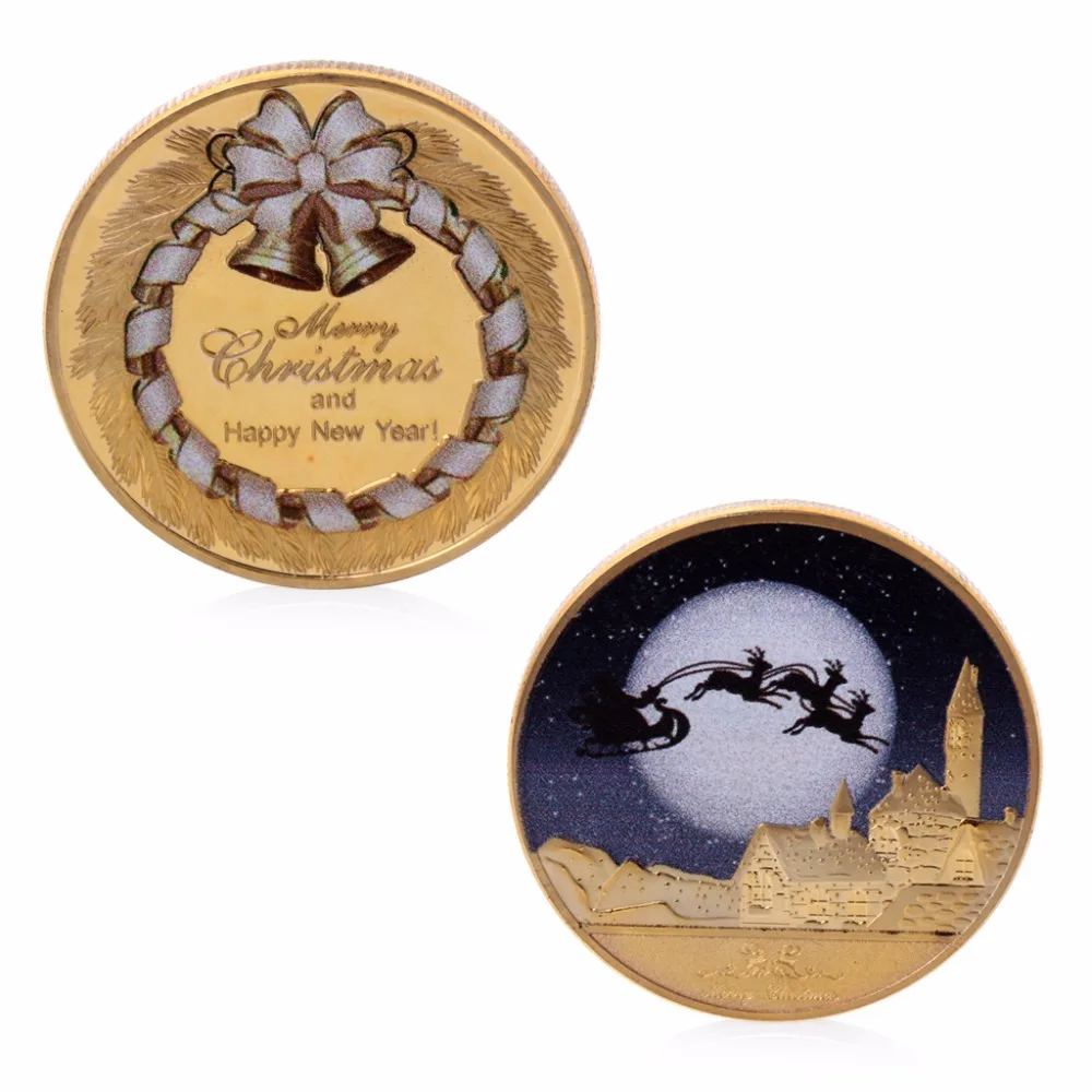 

Gold Plated Merry Christmas And Happy New Year Commemorative Challenge Coin Gift