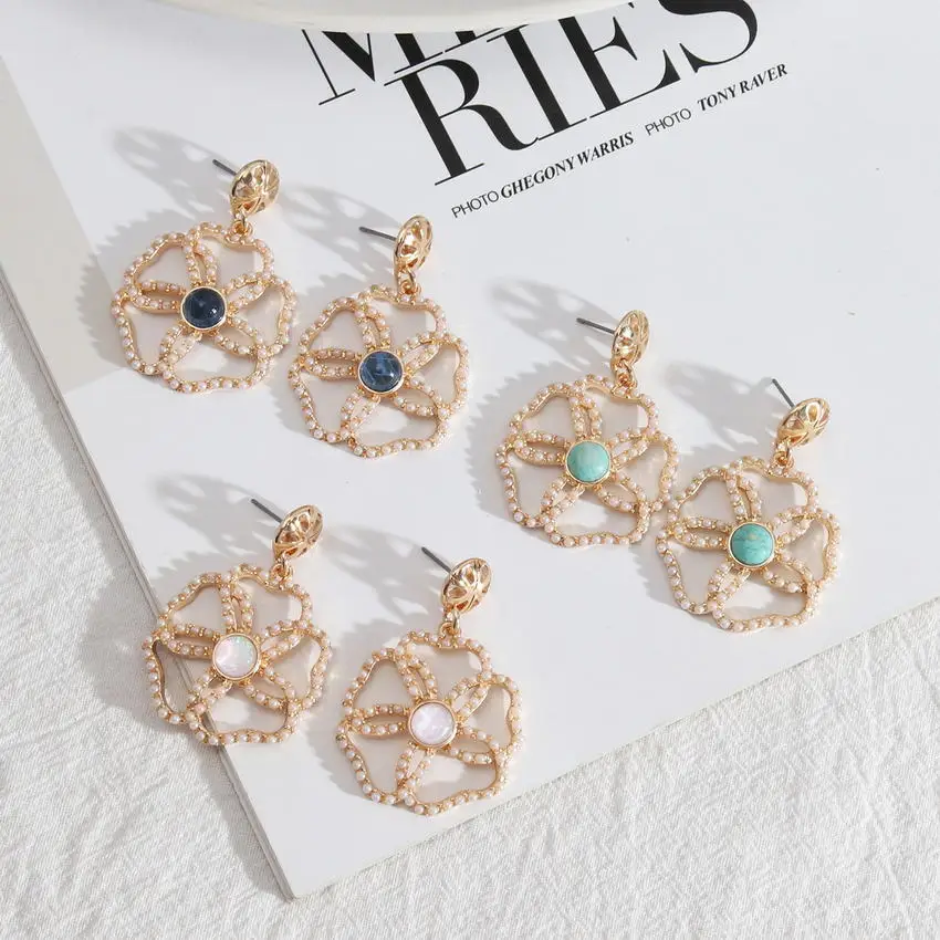 Женские серьги в горошек с перламутром и натуральным камнем | Украшения