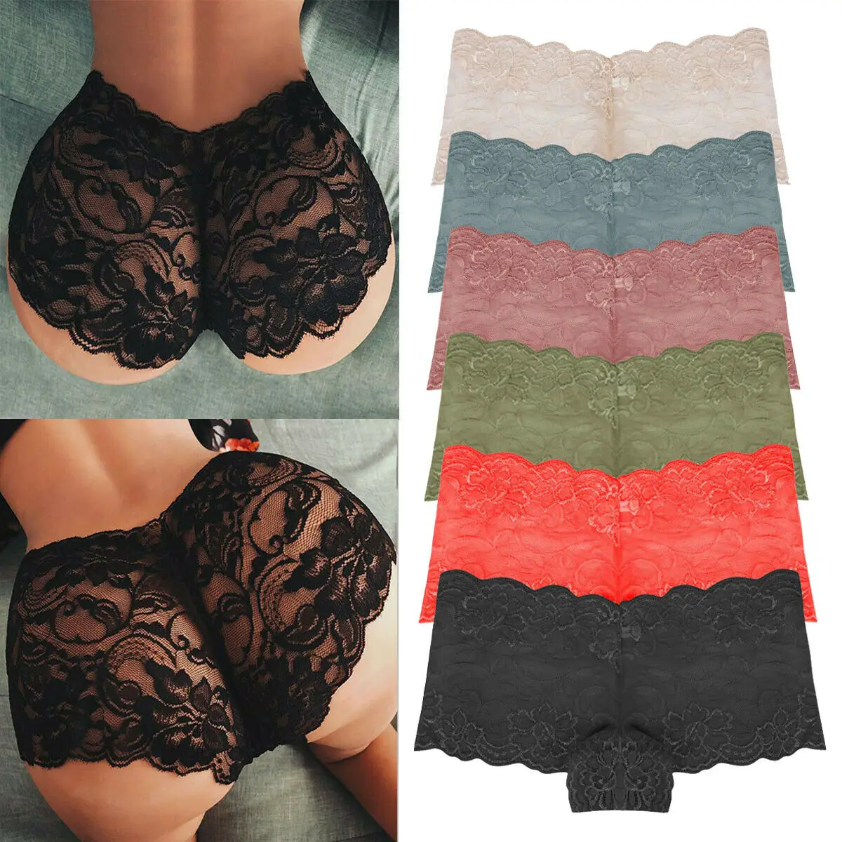 

6 Pack Womens Lace French Knickers Briefs Seamless Boxer Shorts Underwear Panty