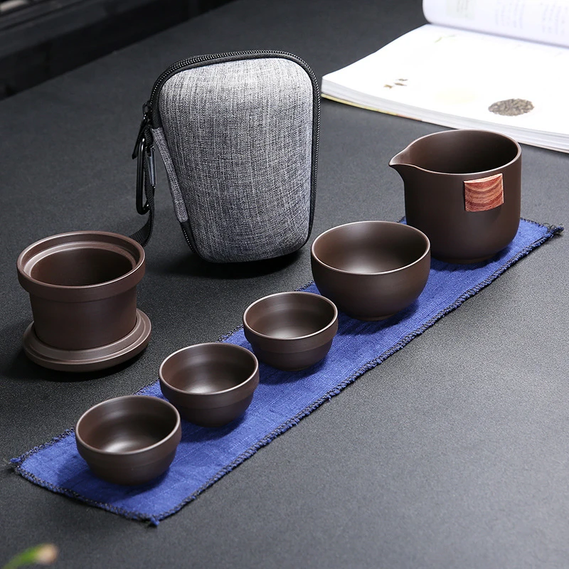 

Purple Sand Tea Set Chinese Kung Fu Travel Tea Sets Purple Portable Teapot Set Outdoor Gaiwan Tea Cups of Tea Ceremony Teacup