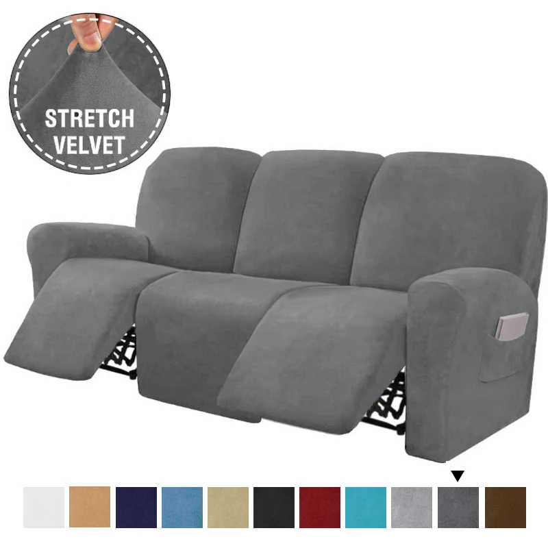 

Ultimate Decor 8-Pieces Recliner Sofa Covers Velvet Stretch Reclining Couch Covers for 3 Cushion Reclining Sofa Slipcovers