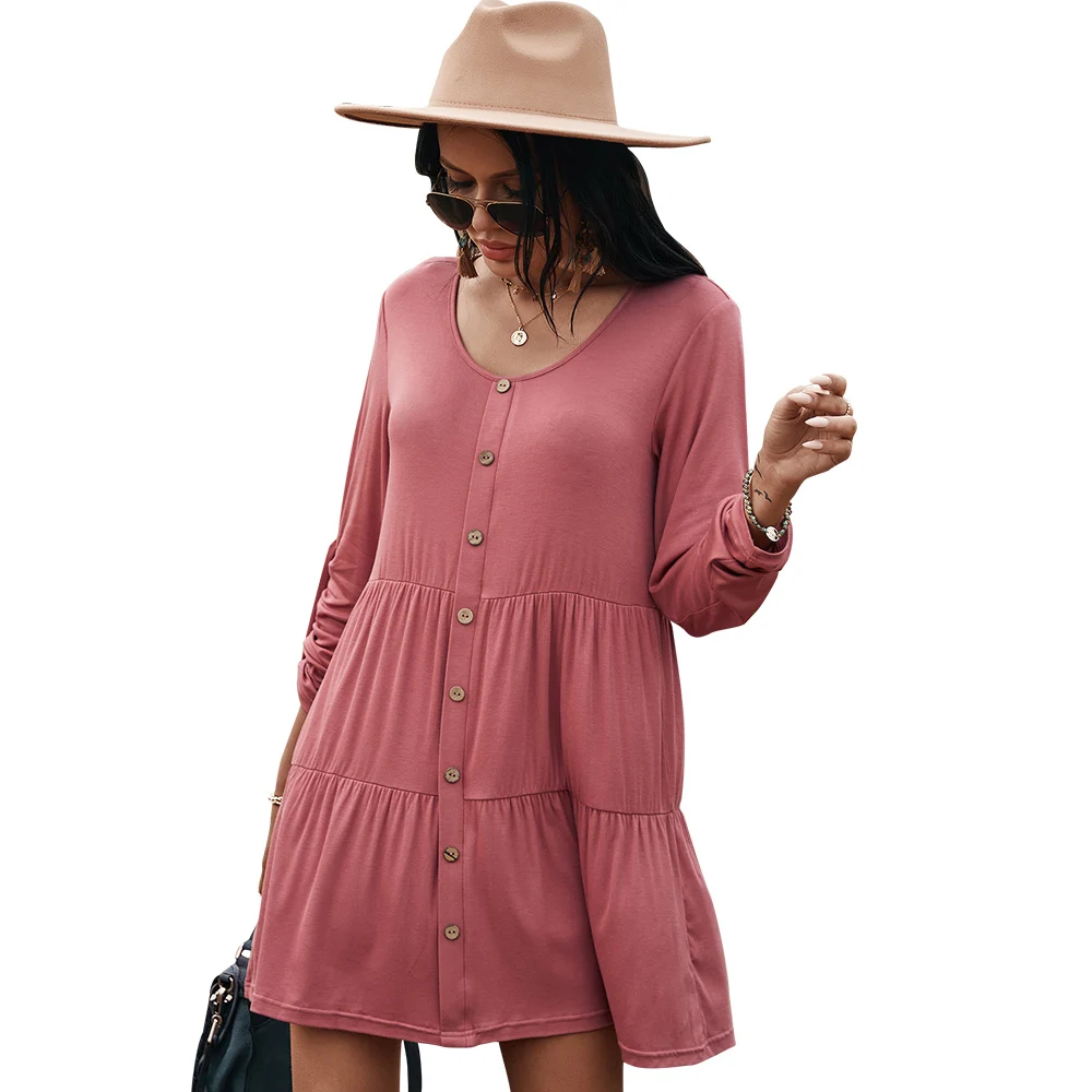 

IZALEWIS Woman Dress O-Neck A-LINE Prairie Chic Knit Dress Summer 2020 Vintage Dress Casual Holiday Woman Clothing Dropshipping