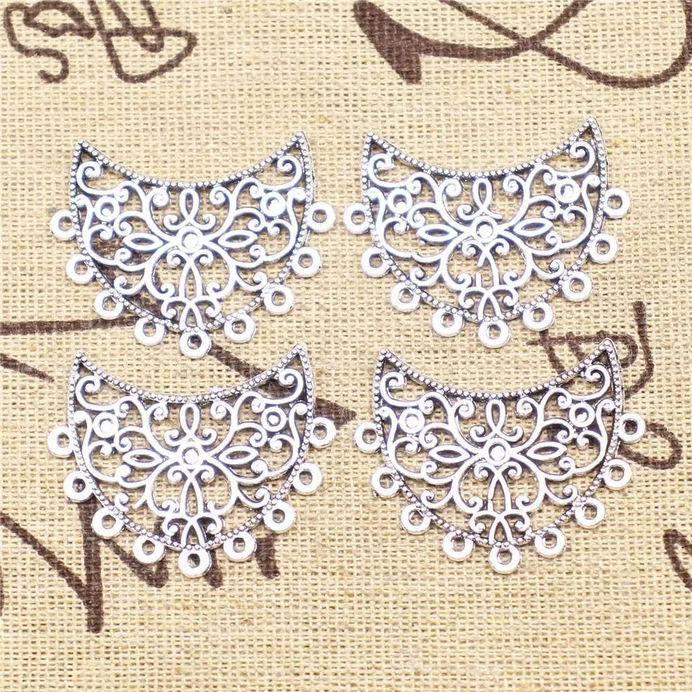 

Charms For Bracelet Making 5pcs 33x25mm Antique Silver Color Earring Connector Jewelry Components