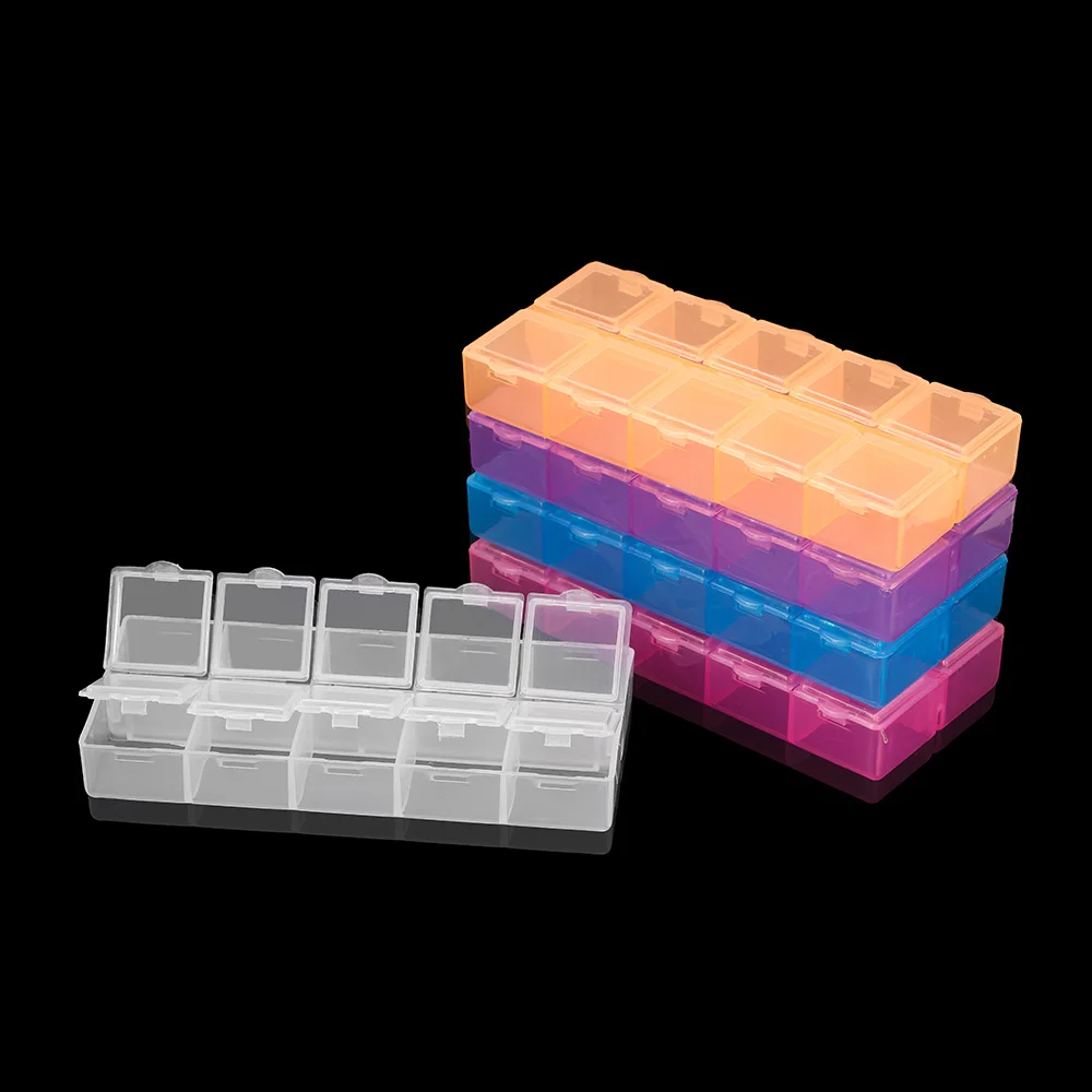Пластиковый прозрачный контейнер для ювелирных изделий 10 отделений хранения