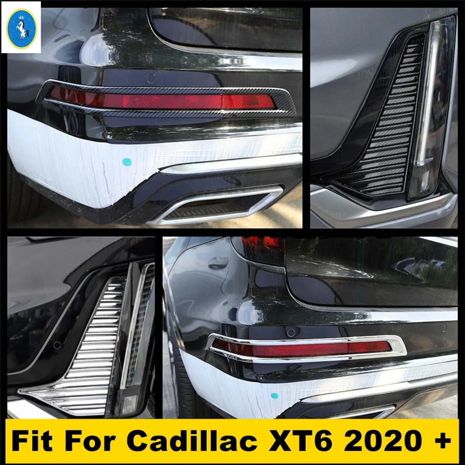 

ABS Chrome / Carbon Fiber Look Front & Rear Bumper Fog Lights Lamps Decoration Frame Cover Trim Fit For Cadillac XT6 2020 2021
