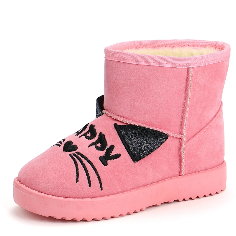 Pink Sialia/зимние ботинки для детей; обувь для девочек; детские ботинки; теплые зимние плюшевые ботинки без шнуровки; модные школьные детские сапоги для улицы; menina - Цвет: Pink