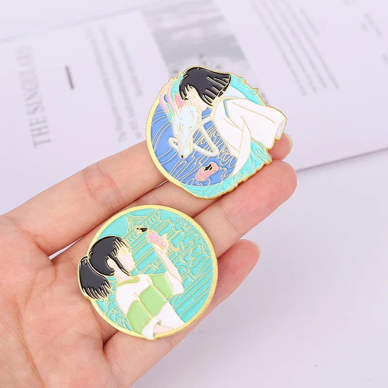 Японский аниме Унесенные призраками мальчик и девочка металлическая брошь с