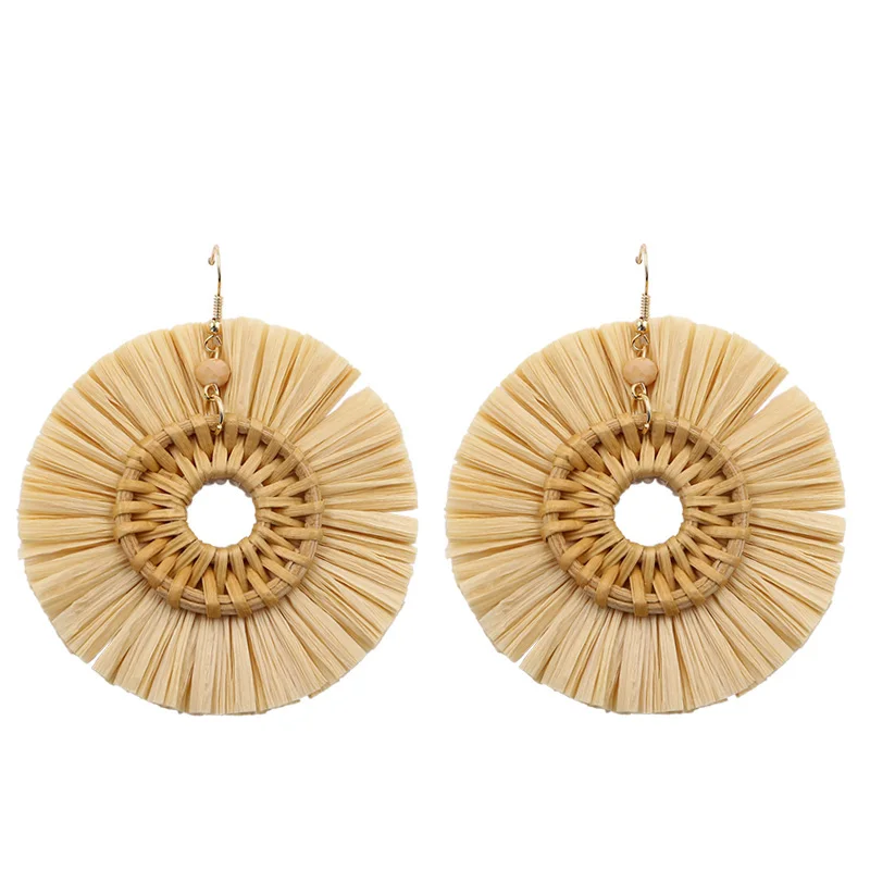 rattan earrings Каплевидные соломенные серьги с кисточками для женщин из ротанга Плетеные длинные висячие серьги рафия серьги ручной работы DIY ювелирные изделия - Окраска металла: rattan earrings