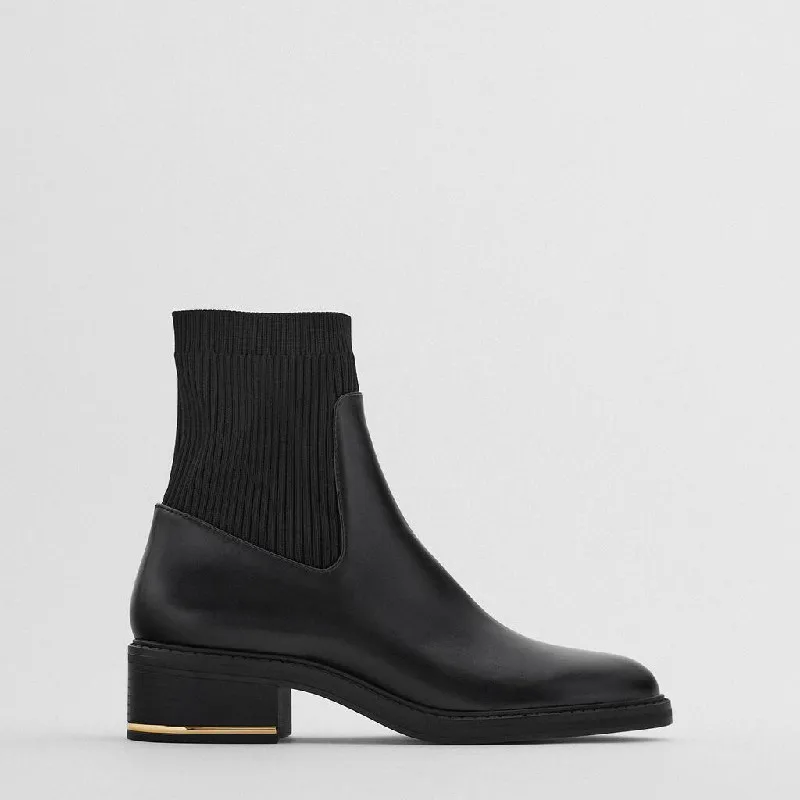 

Women Black Chelsea Boots Spring Autumn Socks Ankle Booties Thick Sole Chunky Heel Platform Short Boots Fashion Femme Footwear