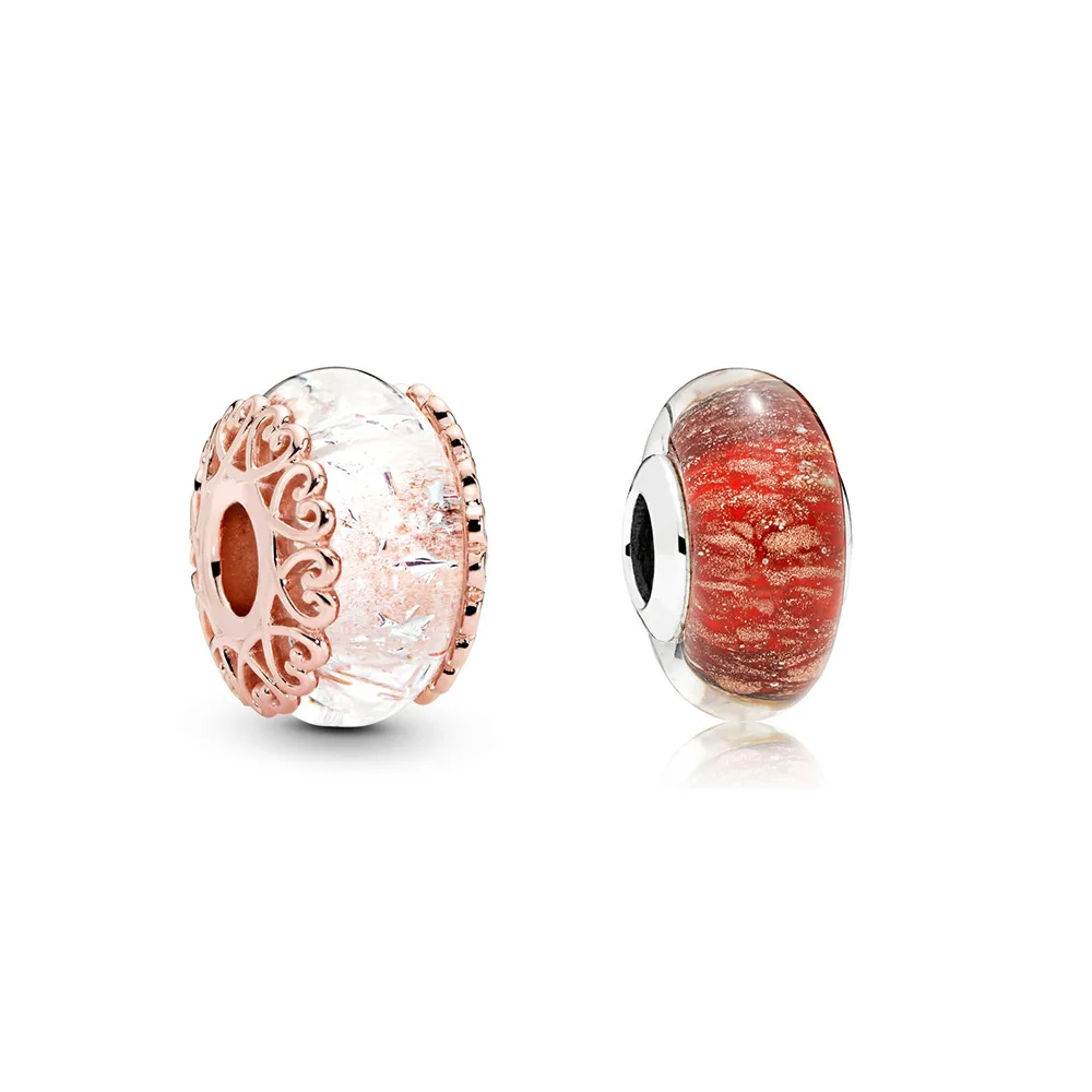 

Red Transparent Round 925 Sterling Silver Beads Charm Rose Gold Red Glass Bead For Women Diy Pandora Charm Bracelet Necklace