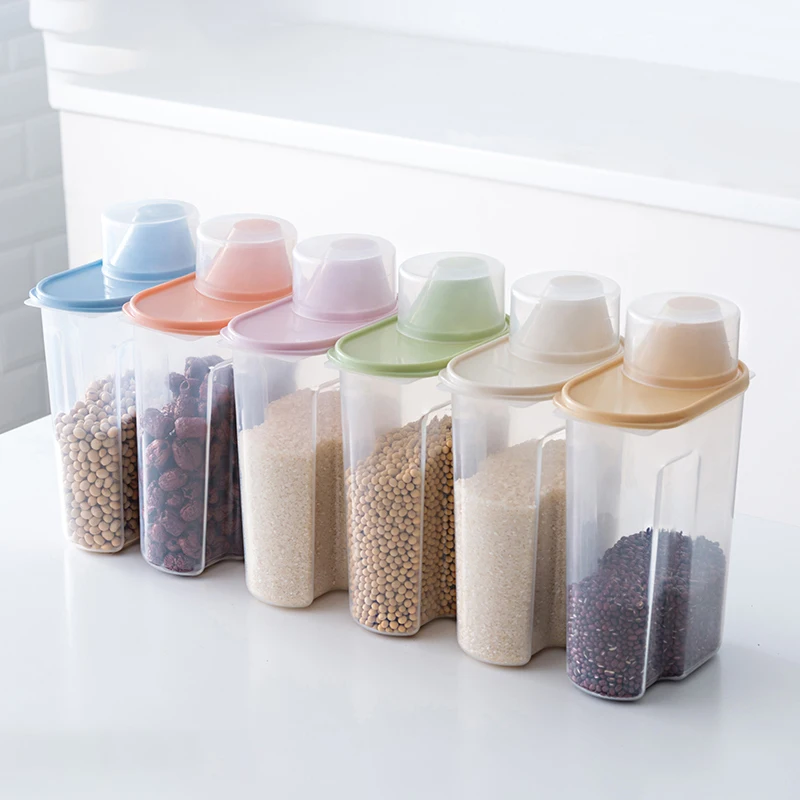 

PP Food Storage Box Plastic Clear Container Set with Pour Lids Household Kitchen Storage Bottles Jars Dried Grains Tank supplies