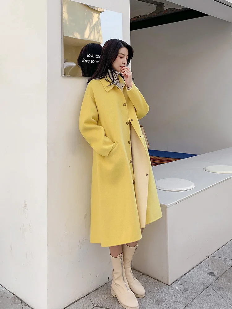 

Double sided woolen coat women's middle and long new Korean version slim fit and thin cashmere coat popular temperament