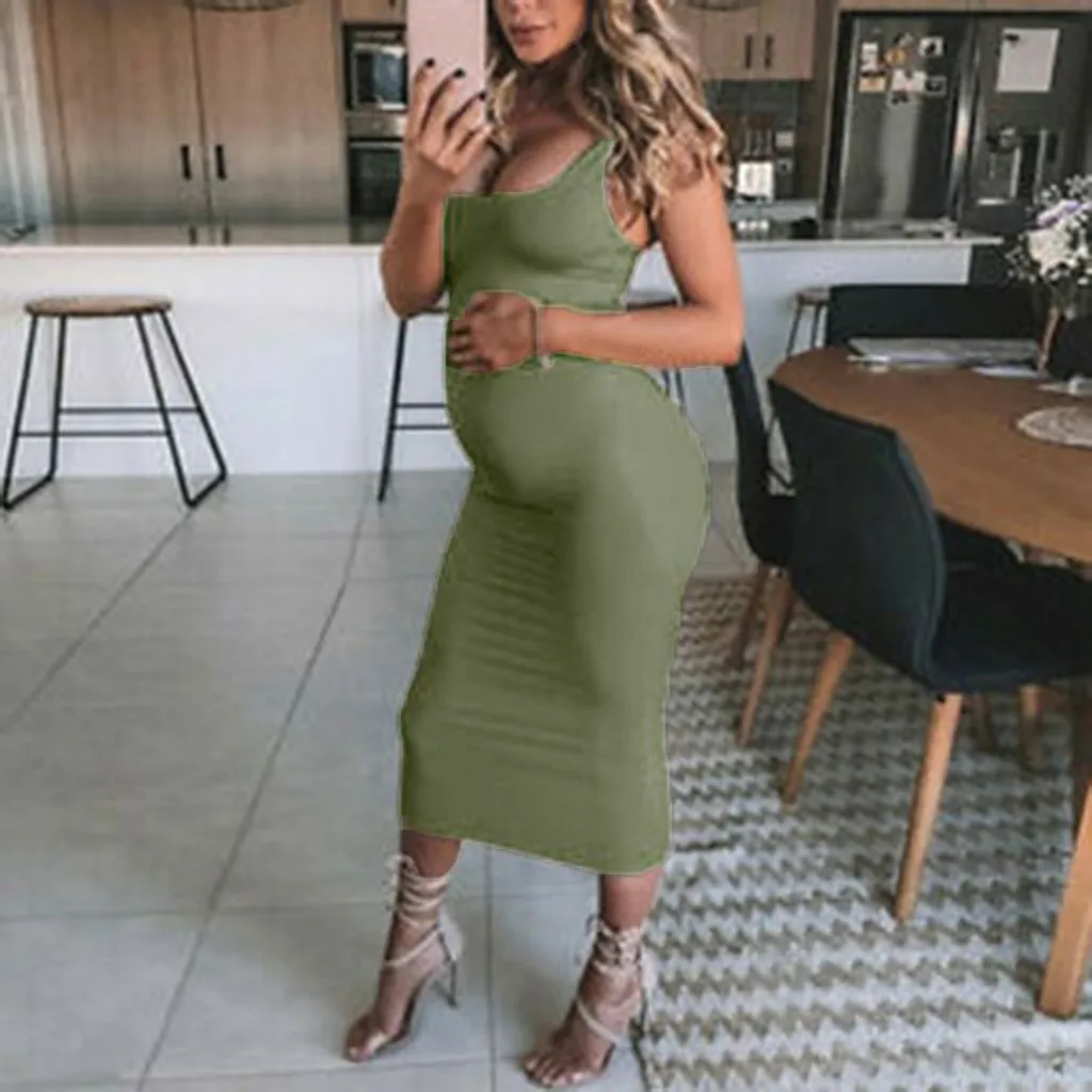 Lady Dress Pregnancy Dresses Maternity Clothes for Pregnant Women Solid Sleeveless Casual Soft Dress Vestidos Maternity Dress
