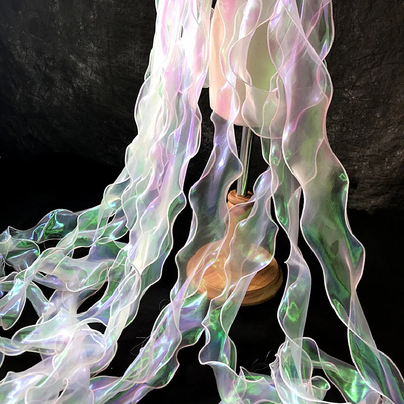 

Яркая Радужная цветная кружевная ткань, яркий лазерный неоновый блеск для женского платья, 7 см, 1 метр