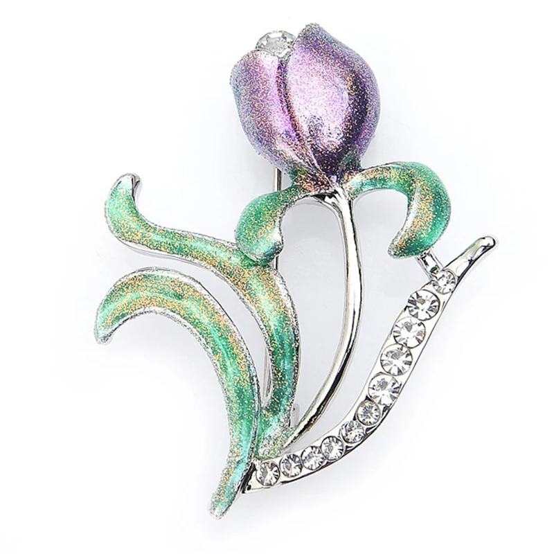 Wuli & baby фиолетовые броши тюльпаны Женская Классическая Брошь со стразами и