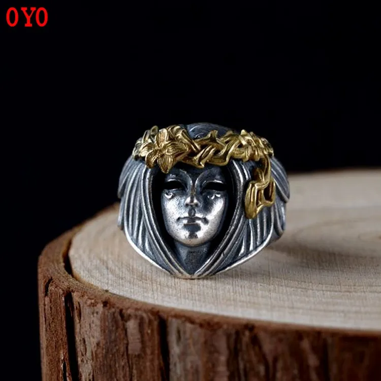 925 sterling silver goddess of luck handmade men's creative personality domineering retro ring