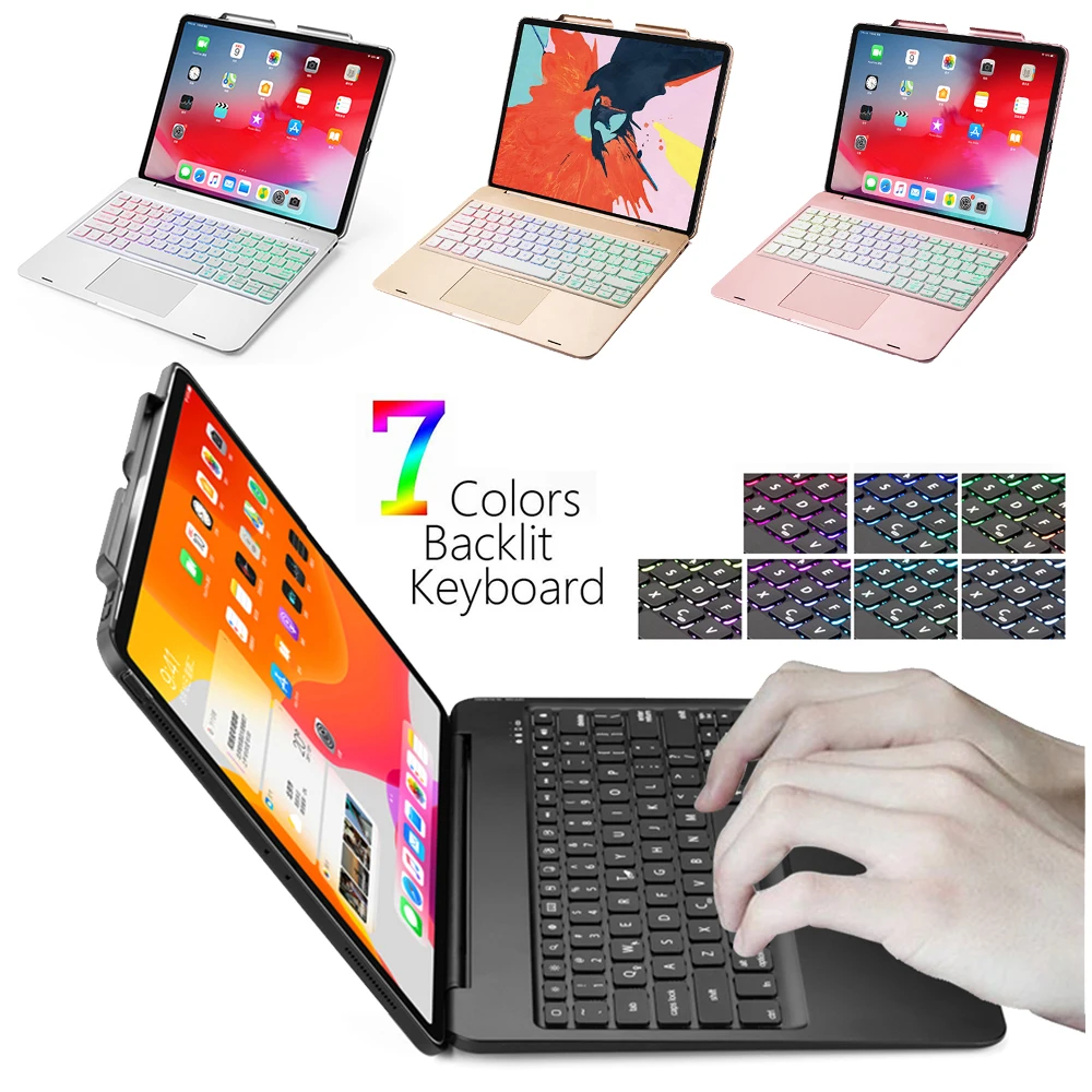 

Беспроводная клавиатура с подсветкой, чехол-книжка для iPad Pro 12,9 2020 4-го поколения, Bluetooth клавиатура с сенсорной панелью, Чехол для iPad Pro 12,9 2018