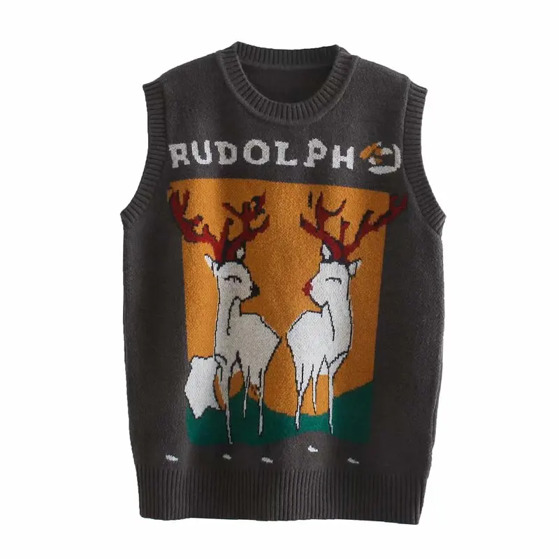 

Новинка 2020, женские топы, свитер без рукавов с мультяшным принтом и круглым вырезом, жилет, женская модная повседневная женская одежда