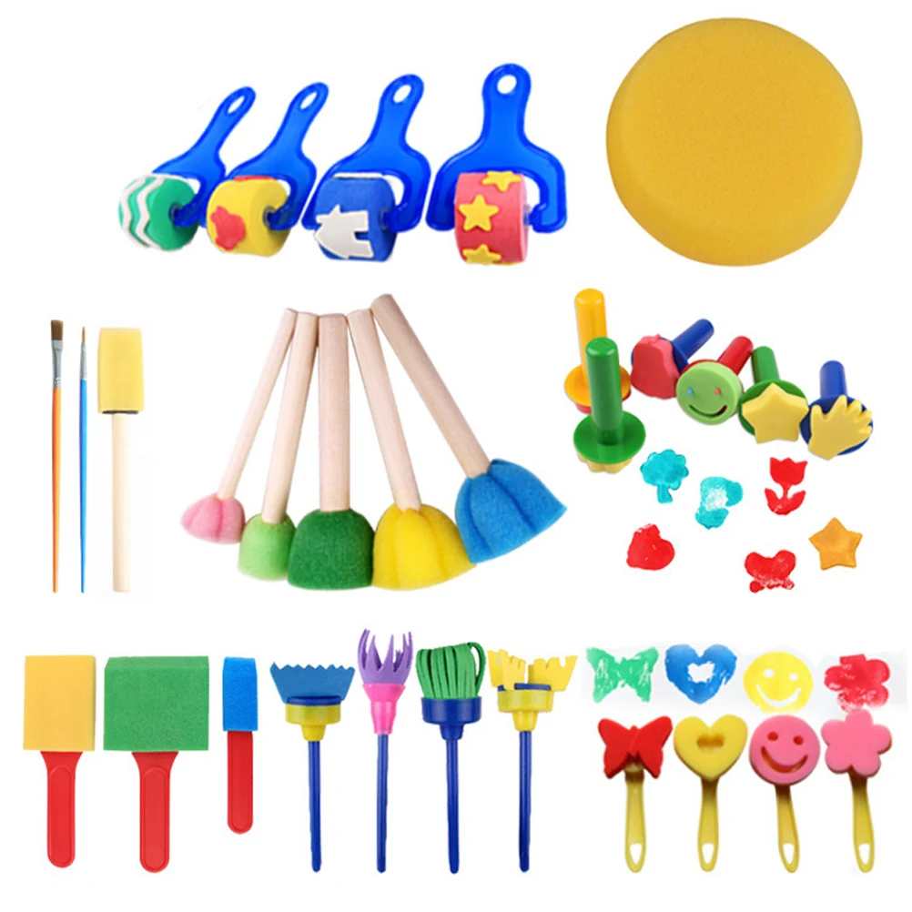

30Pcs Kids Painting Brushes Set Fun Child Early Learning Sponge Painting Brushes Kit Safety Material Non-Toxic EVA Foam Plastics