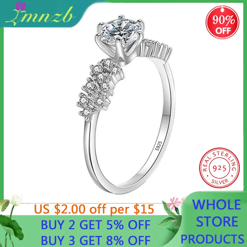 

LMNZB Original 925 Sterling Silver Pave Setting Engagement Ring for Women Finger Love Christmas Gift Party Annivery Fine Jewelry