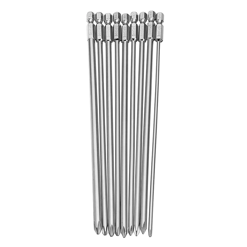 

Broppe 9 pcs 1/4" 200mm PH1 PH2 Philips Magnetic Long Hexagon Cross Head Screwdriver S2 Electric Drill Electric Screwdriver Tool